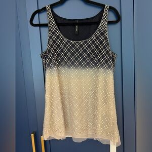 Marc Cain Cream and navy beaded Embellished Sleeveless Tank Top. Size 10